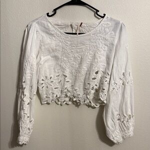 Free People White Embroidered Blouse